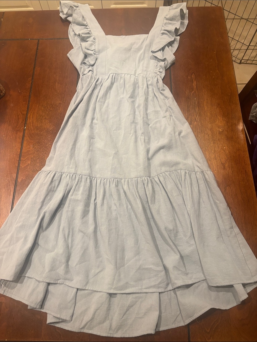 SHEIN Light Blue Ruffle Strap Tiered Midi Dress